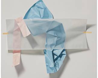 2101 Yrjö Edelmann (1941-2016) Blue and pink paper with tape, 1981 Oil on canvas Signed and dated in pencil lower right: Y. Edelmann 81 47 1/2 x 55 1/4 in. Estimate: $10,000 - $15,000