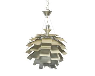 2086 In the manner of Poul Henningsen (1894-1967) A pendant light after the 'PH Artichoke' lamp, mid-20th century Designed 1958 With aluminum leaves diffusing a single light, electrified Unmarked Height overall 33 in., diameter 25 1/2 in. Estimate: $2,000 - $4,000