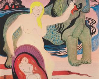 2122 Erle Loran (1905-1999) "Passive Dependency," 1944 Ink, watercolor, and gouache on paper Signed and dated in ink lower right: Loran '44; signed again and titled in pencil, verso 11 3/4 x 9 in. Estimate: $600 - $800