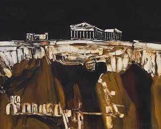 2292 Edgar Ewing (1913-2006) "Acropolis Series (20 Variations)," 1957 Oil on canvas Signed and dated lower right: Ewing / 1957; titled and dated on the artist's label affixed to the frame's backing board 24 x 69 3/4 in. Estimate: $800 - $1,200