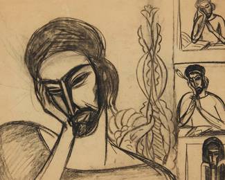 2295 Minas Avetisyan (1928-1975) "Sayat Nova," circa 1960s Charcoal on paper Unsigned; titled and dated on a certificate of authenticity Sight: 10 1/2 x 16 1/8 in. Estimate: $3,000 - $5,000