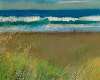 2278 René Genis (1922-2004) "Plage Pres de Ste. Rose (Ile de la Reunion)" Oil on canvas Signed lower left: René Genis; signed again and titled in ink on the stretcher 18 1/4 x 21 3/4 in. Estimate: $3,000 - $5,000