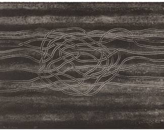 2354 Anni Albers (1899-1994) Untitled (Line Involvement IV), one plate from the "Line Involvements" portfolio, 1964 Lithograph on wove paper, without watermark A bon à tirer impression, aside from the edition of 20 (there were also 3 artist's proofs) Signed and inscribed "Bon à Tirer," and "IV," all in pencil along the lower sheet edge: Anni Albers; Ernest Rosenthal with Tamarind Lithography Workshop, Inc., Los Angeles, CA, prntr. and pub., with their blindstamps along the lower sheet edge, and the Tamarind pencil work number, 1117, verso Image/Sheet: 14 3/4 x 19 7/8 in. Estimate: $2,000 - $3,000
