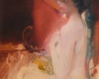 2309 Pino Daeni (1939-2010) Seated woman in a hat, 1986 Oil, watercolor, and pencil on board Signed and dated lower left: Pino / Daeni / © 86 28 3/4 x 20 in. Estimate: $2,000 - $3,000