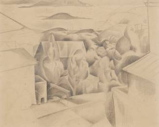 2342 Lucretia Van Horn (1882-1970) San Francisco Bay from Russian Hill, 1930 Pencil on paper Unsigned; estate stamped in blue ink and numbered "#812" in pencil, all verso; with the artist's name and a date of 1930, both in ink in another hand on the frame's backing paper Image/Sheet: 11 x 12 1/2 in. (irreg.) Estimate: $2,000 - $3,000