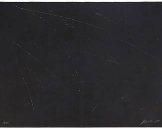 2188 Joe Goode (b. 1937) Untitled, 1978 Lithograph in colors with razor blade impression by artist on wove paper One of two artist's proofs, aside from the edition of 30 Signed, dated, and inscribed "AP" in white pencil in the lower right and left sheet corners, respectively: J. Good 78; William Law III, prntr., Cirrus Editions, Los Angeles, CA, pub., with their blindstamp in the lower left sheet corner and their ink stamp and pencil work number, 250c-JG78, verso Image/Sheet: 28 x 40 in. Estimate: $800 - $1,200