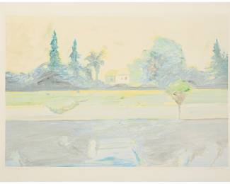2164 Gregory Kondos (1923-2021) "Rose Bud Farm" (Sacramento River)," 1986 Monotype in colors on Arches paper Signed, titled, and dated in pencil in the lower margin: G. Kondos 1986 Plate: 24 3/4 x 36 1/2 in.; Sheet: 29 1/2 x 41 3/4 in. Estimate: $600 - $800
