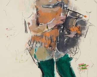 2120 Jack Levine (1915-2010) "All Girl Band," 1972 Mixed media on Arches paper laid to board Signed lower left: J Levine; titled and dated from gallery labels affixed to the frame's backing paper Sheet: 41 x 26 1/2 in. Estimate: $3,000 - $5,000