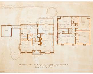 2023 Mark Bennett (b. 1956) "Home of Ward and June Cleaver," 2001 Lithograph in brown on wove paper Nopal proof #2, aside from the edition of 20 (in blue) Signed with initials, dated, and inscribed "NP #2" in pencil in the lower right of the image: MB 2001; dated 10/24/85 as part of the image; El Nopal Press, Los Angeles, CA, prntr., with their ink stamp and pencil work number, N79MB01, verso Image: 32 3/8 x 48 in.; Sheet: 32 3/4 x 48 3/4 in. Estimate: $800 - $1,200