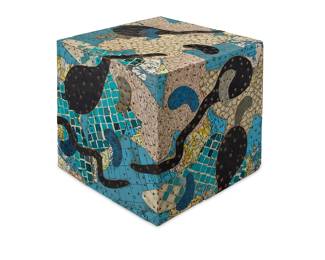 2180 Tony Berlant (1941-1998) Untitled (Cube with map motif) Found metal collage with steel brads on wood Unmarked 8 1/8 in. cubed Estimate: $2,000 - $3,000