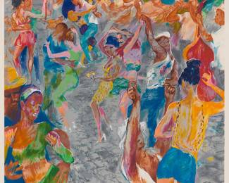 2028 Leroy Neiman (1921-2012) "Havana Rhythm," 2000 Screenprint in colors on wove paper Edition: 9/225 (there were also 45 artist's proofs) Signed and numbered in pencil in the lower margin: Leroy Neiman; titled on a gallery label affixed to the frame's backing paper Image: 30 x 33 in.; Sight: 32 x 34 1/2 in. Estimate: $800 - $1,200