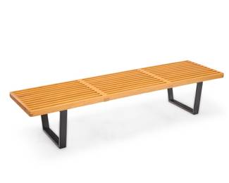 2054 George Nelson (1908-1986) A Platform bench for Herman Miller, mid-20th century Designed 1947 With slat top raised on two black painted U-form supports Unmarked Height 14 1/4 in., width 68 1/4 in., depth 18 5/8 in. Estimate: $600 - $800