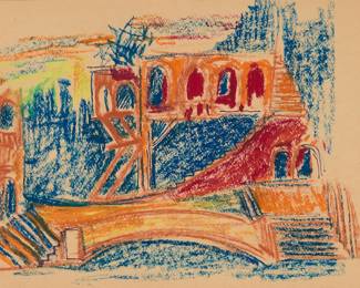2294 Minas Avetisyan (1928-1975) "Gayane Ballet," (preliminary sketch for scene decoration), 1974 Pastel on paper Unsigned; titled and dated on a certificate of authenticity Sight: 10 1/2 x 16 1/4 in. Estimate: $4,000 - $6,000
