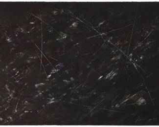 2189 Joe Goode (b. 1937) Untitled, 1978 Lithograph in colors with razor blade impression by artist on wove paper A trial proof, aside from the edition of 30 Signed, dated, and inscribed "TP" all in white pencil in the lower right and left sheet corners, respectively: J. Good '78; inscribed "trial proof" and "folded twice - printed screen side," all in pencil, verso; Cirrus Editions, Los Angeles, CA, prntr. and pub., with their blindstamp in the lower left sheet corner and their ink stamp, verso Image/Sheet: 28 x 40 in. Estimate: $800 - $1,200