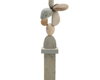 2099 Woods Davy (b. 1949) Untitled Natural stones and metal armature on carved stone plinth Appears unmarked Height of sculpture 56 1/4 in., width 20 in., depth 23 in.; height of plinth 34 in., width 14 1/8 in., depth 14 1/8 in. Estimate: $5,000 - $7,000
