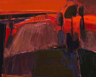 2058 Henrietta Berk (1919-1990) "October," circa 1969-71 Oil on canvas Signed lower right: H. Berk; Carter Gallery inventory number "#1986," verso; titled by the gallery 35 1/2 x 35 in. Estimate: $8,000 - $12,000