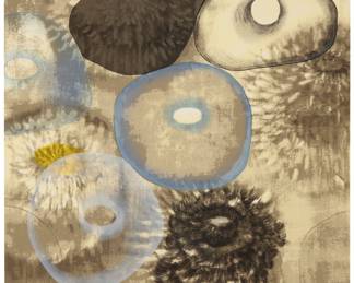 2093 Ross Bleckner (b. 1949) "Happiness for Instance III," 1997 Screenprint in colors on paper Edition: 58/75 Signed and numbered in pencil in the lower right and lower left, respectively: Ross Bleckner; Lococo Fine Art Publishers, St. Louis, MO, pub. Image/Sheet: 42 x 32 in. Estimate: $1,200 - $1,800