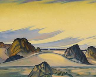 2205 Tarmo Pasto (1906-1986) "Mts with Sand Dunes," 1974 Oil on canvas Signed and dated lower left: Tarmo Pasto 74; titled in pencil on the frame's verso 32 x 46 in. Estimate: $1,500 - $2,500