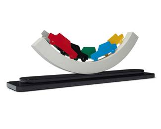 2019 Lloyd Hamrol (b. 1937) "Baby Uptown Rocker" maquette, 1985 Enameled metal on lacquered wood base Edition: 15/50 Etched signature and edition to metal plaque bearing date and title: Lloyd Hamrol Height 10 in., width 31 in., depth 6 1/8 in. Estimate: $300 - $500