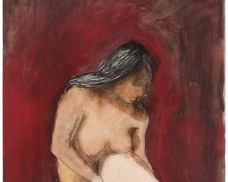2308 Paul Wonner (1920-2008) Nude woman, circa 1969 Mixed media including watercolor and pencil on paper Signed lower left: Paul Wonner; signed again (twice) and dated, all in pencil, verso 17 1/8 x 14 1/8 in. Estimate: $2,000 - $3,000