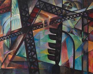 2283 August Mosca (1909-2002) "Elevated Structure," circa 1939 Oil on canvas Signed lower left: August Mosca; signed again and titled in ink on a gallery label affixed to the stretcher 23 x 30 in. Estimate: $2,500 - $3,500