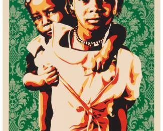 2026 Shepard Fairey (b. 1970) "Hope for Darfur," 2007 Screenprint in colors on Speckletone cream paper An artist's proof, aside from the numbered edition of 400 Signed, dated, and inscribed "AP" in pencil in the lower margin: Shepard Fairey 07; with an additional unidentified signature in pencil in the lower margin; Obey Giant, Los Angeles, CA, and Global Grassroots, pub. Image: 23 x 11 1/8 in.; Sheet: 24 x 12 in. Estimate: $500 - $700