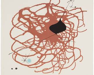 2253 Joan Miró (1893-1983) "Beats," 1968 Lithograph in colors on BFK Rives paper An hors commerce impression (aside from the edition of 75), published in 1972 Signed and inscribed "HC" in pencil in the lower margin: Miró; Maeght, Paris, France, prntr./pub. Sight: 24 1/4 x 24 1/4 in; Sheet: 26 1/8 x 25 in. Estimate: $1,000 - $1,500