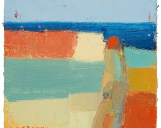 2280 Sandy Ostrau (20th/21st Century) "Hidden Coast," 2019 Oil on panel Signed lower left: Ostrau; signed "Sandy Ostrau," titled, and dated "2019," all verso 12 x 12 in. Estimate: $500 - $700