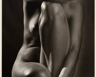 2331 Ruth Bernhard (1905-2006) "Classic Torso," 1952 Gelatin silver print mounted to paperboard, as issued From the edition of unknown size; executed in 1952, likely printed later Signed in pencil on the paperboard mount at lower right: Ruth Bernhard; signed again, titled, and dated 1952 in pencil on the paperboard mount, verso Image/Sheet: 13 3/4 x 10 in.; Paperboard mount: 19 1/2 x 16 in. Estimate: $1,500 - $2,500