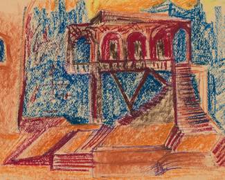 2293 Minas Avetisyan (1928-1975) "Gayane Ballet," (preliminary sketch for scene decoration), 1974 Pastel on paper Unsigned; titled and dated on a certificate of authenticity Sight: 10 3/8 x 16 1/4 in. Estimate: $4,000 - $6,000