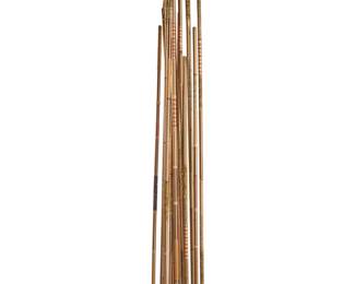 2111 Pino Castagna (1932-2017) Bamboo style sculpture Fabric and thread-wrapped PVC piping on an enameled metal base with natural stones Unmarked Height of base 31 in., diameter 36 1/2 in.; tallest pole 13 ft. 1 in. Estimate: $1,500 - $2,500