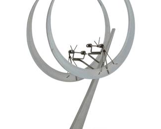 2045 Jerome Kirk (1923-2019) Eclipse kinetic sculpture, 1975 Aluminum and wire, articulated Signature and date incised on the bottom of the base: Kirk Height 12 3/4 in., width 8 in., depth 3 1/8 in., dimensions variable Estimate: $1,000 - $1,500