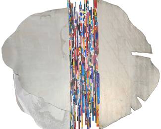 2139 Jacqueline Dreager (1941-2017) Abstract construction Manipulated sheet metal and acrylic painted wood slats Unmarked Height of left element 6 ft. 10 1/2 in., width 3 ft. 5 3/4 in., depth 4 in.; height of the right 6 ft. 11 1/2 in., width 3 ft. 8 in., depth 4 in. Estimate: $600 - $800