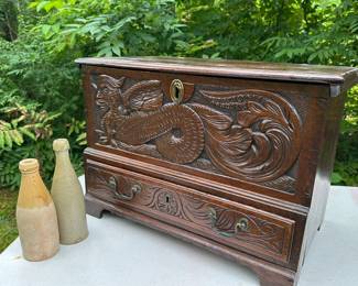 Diminutive Carved English Oak Chest with Dragon