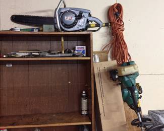 Chainsaw and Extension Cord and Weed Wacker