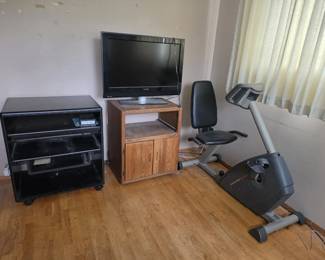 Monitor and Stand Stationary Bike Shelves
