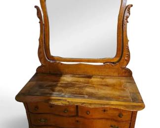 Antique Oak Dresser with Ornate Swivel Beveled Glass Mirror