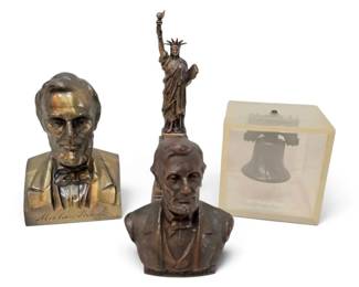Abraham Lincoln Busts, Liberty Bell Paperweight, Plastic Statue of Liberty Bank