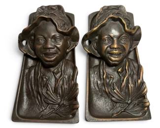 Pair of Antique Bronze Figural Inkwells