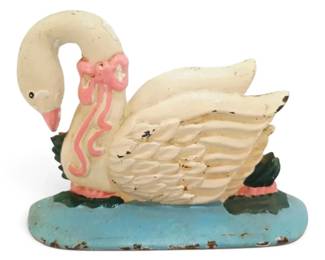 Swan With Pink Bow Cast Iron Doorstop