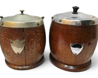 Oak Barrel Canisters Or Biscuit Jars