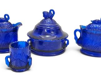 Westmoreland Cobalt Blue Swan Lidded Candy Dish, Sugar Creamer, Toothpick Holder