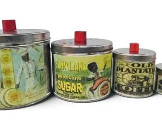 Vintage Metal Stacking Canister Set with Advertising