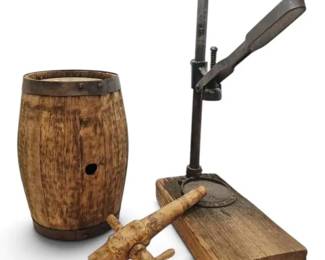 Vintage Bottle Capper Small Wooden Barrel with Spigot
