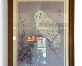 Vintage Framed Owl Print by T.C. Chiu 25 x 31