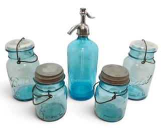 Vintage Ball Blue Glass Canning Jars Seltzer Bottle