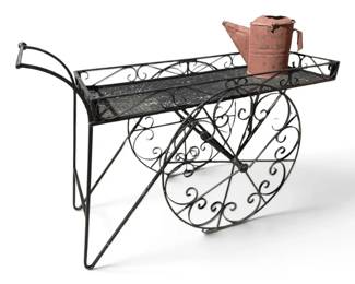 Black Painted Metal Wheeled Cart W Watering Can