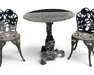 Black Painted Metal Rose Design Table W Chairs