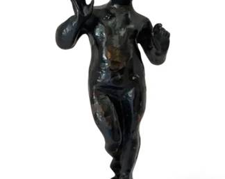 Vintage Dark Patina Bronze Putto Child Sculpture