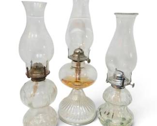 3 Clear Glass Oil Lamps